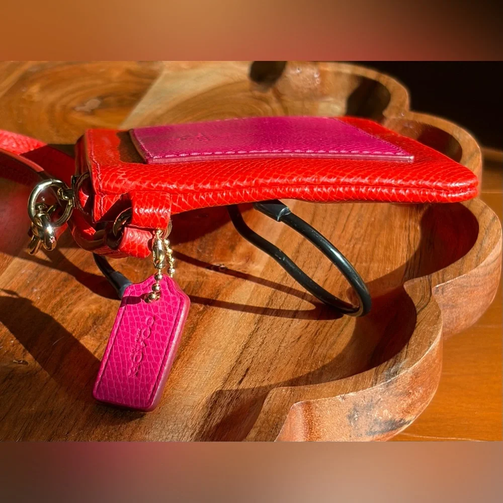 Coach Cardinal Pink Ruby Crossgrain Leather Small Wristlet F5314